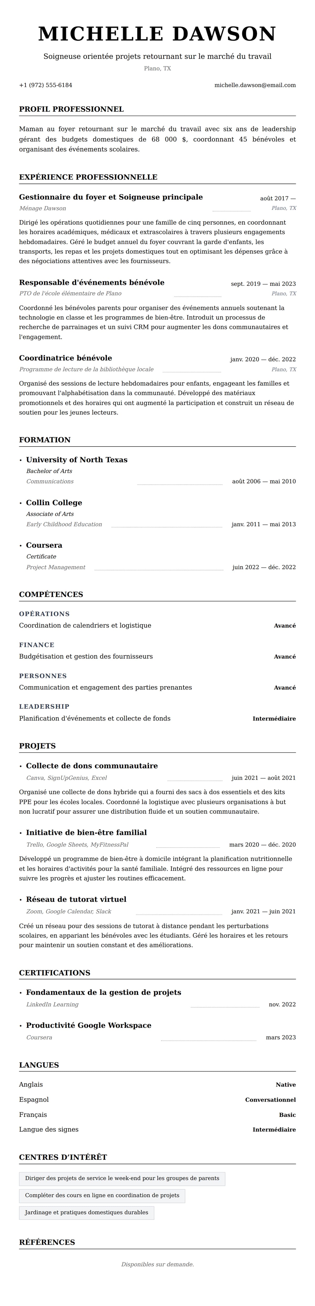 Aperçu du CV Exemple de CV pour maman au foyer