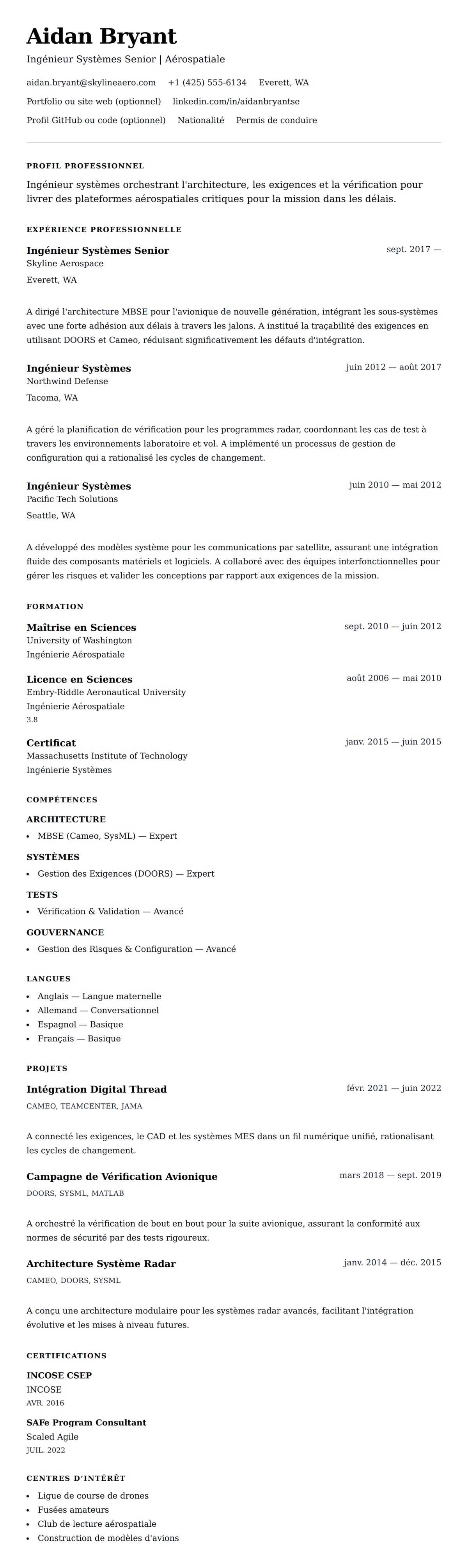 Aperçu du CV Exemple de CV d'Ingénieur Systèmes