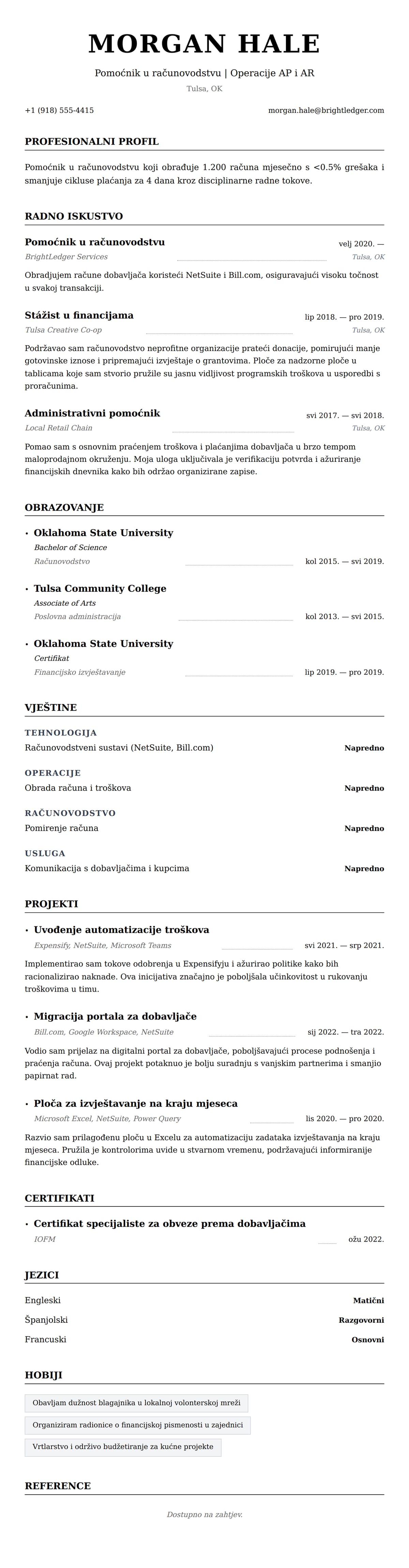 Pregled životopisa za Primjer životopisa za pomoćnika u računovodstvu