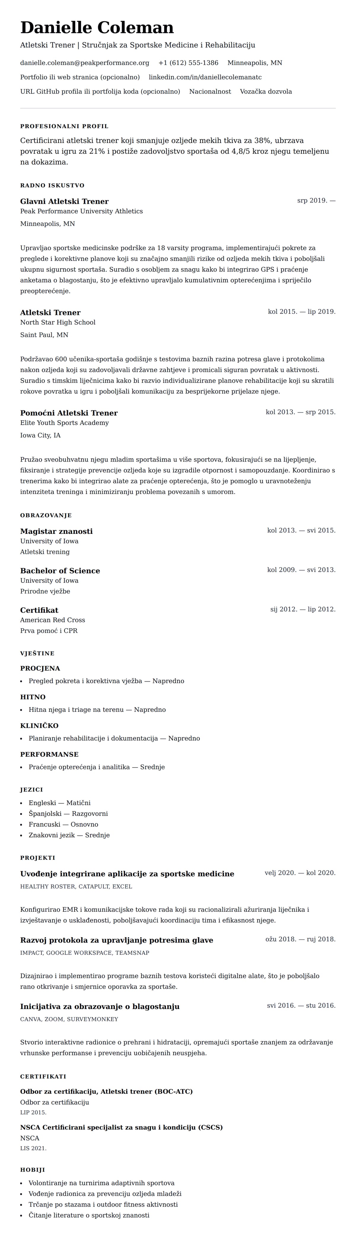 Pregled životopisa za Primjer životopisa atletskog trenera