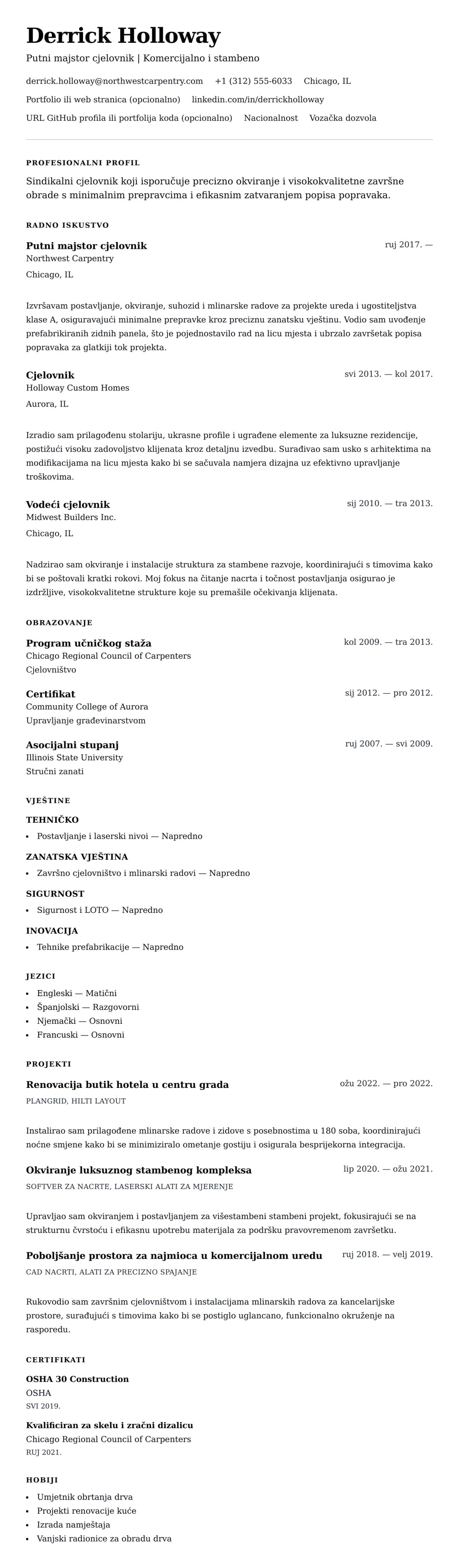 Pregled životopisa za Primjer životopisa za cjelovnika