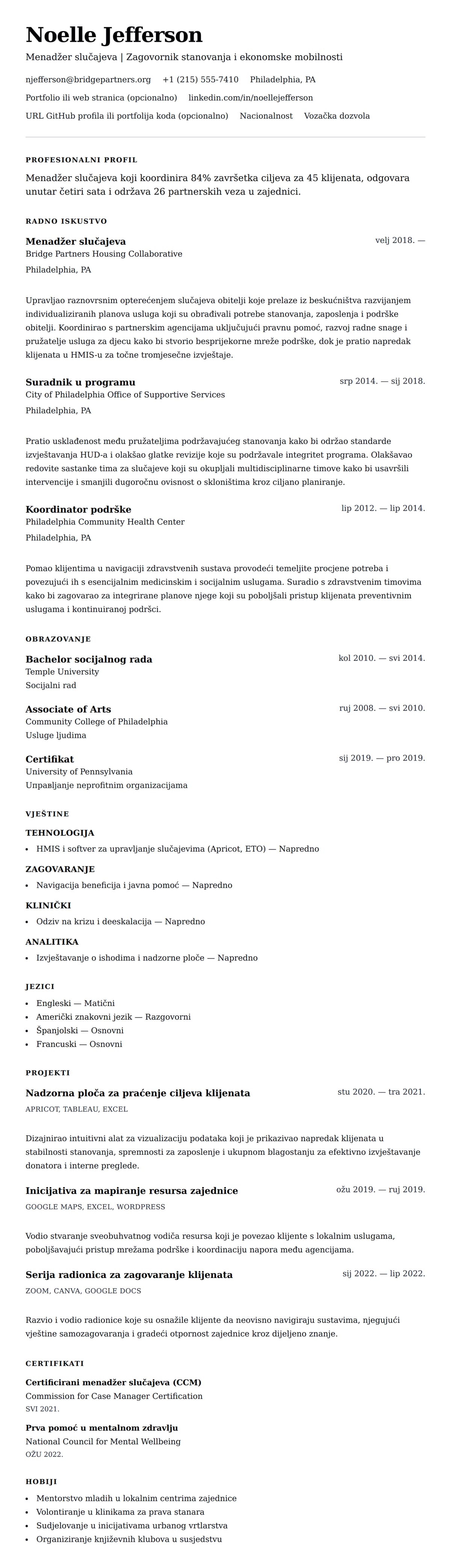 Pregled životopisa za Primjer životopisa za menadžera slučajeva