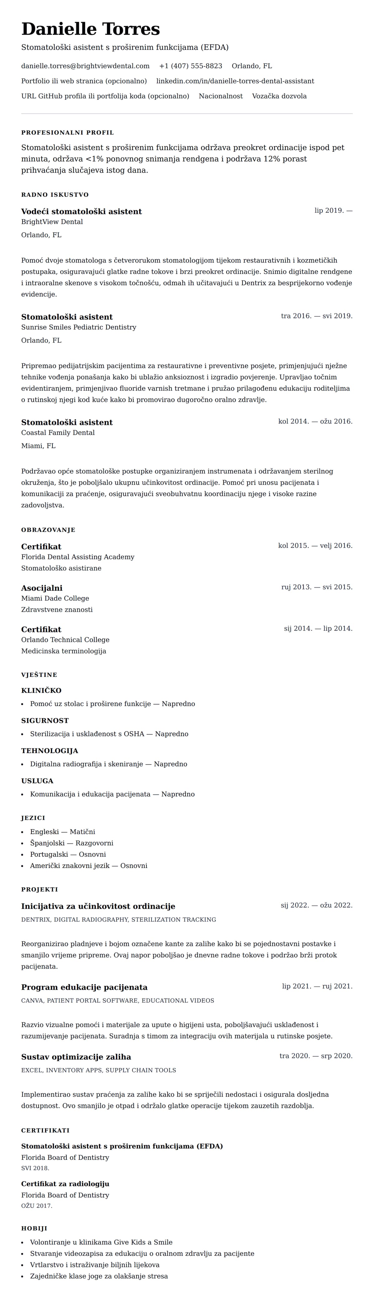 Pregled životopisa za Primjer životopisa stomatološkog asistenta