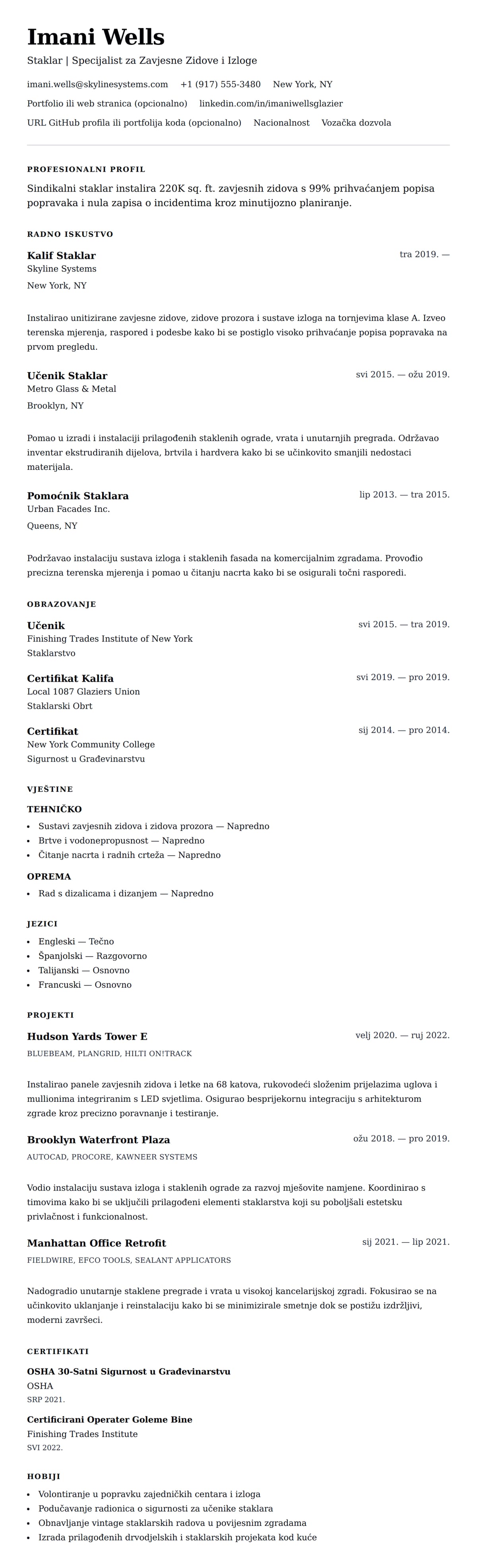 Pregled životopisa za Primjer Životopisa Staklara