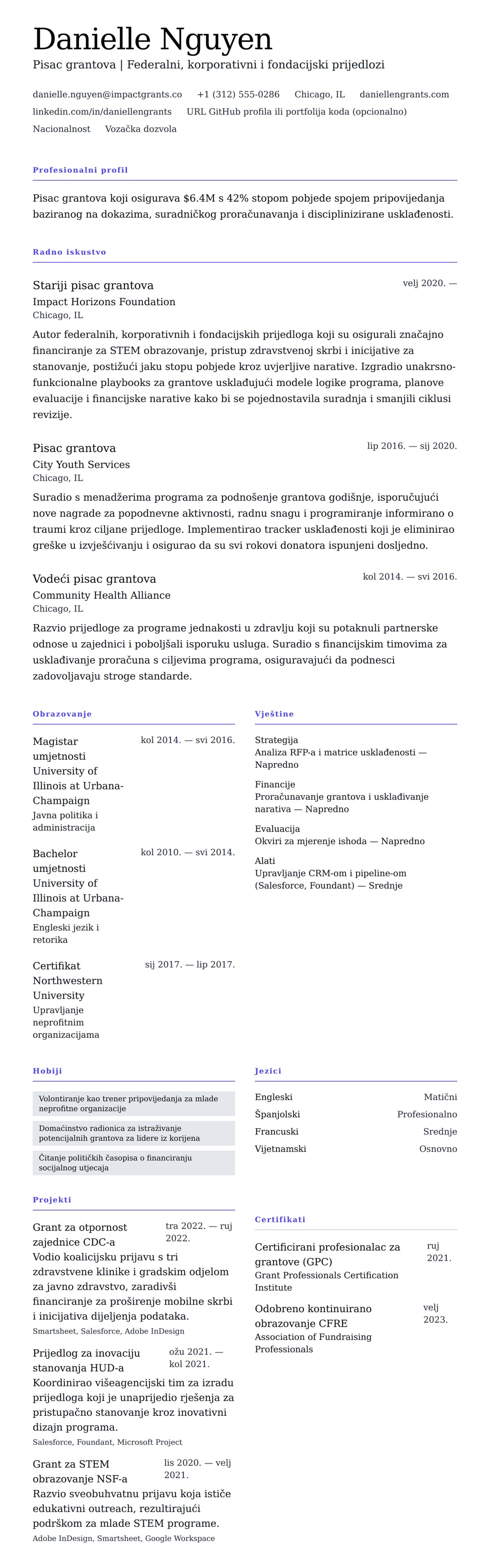 Pregled životopisa za Primjer životopisa pisca grantova