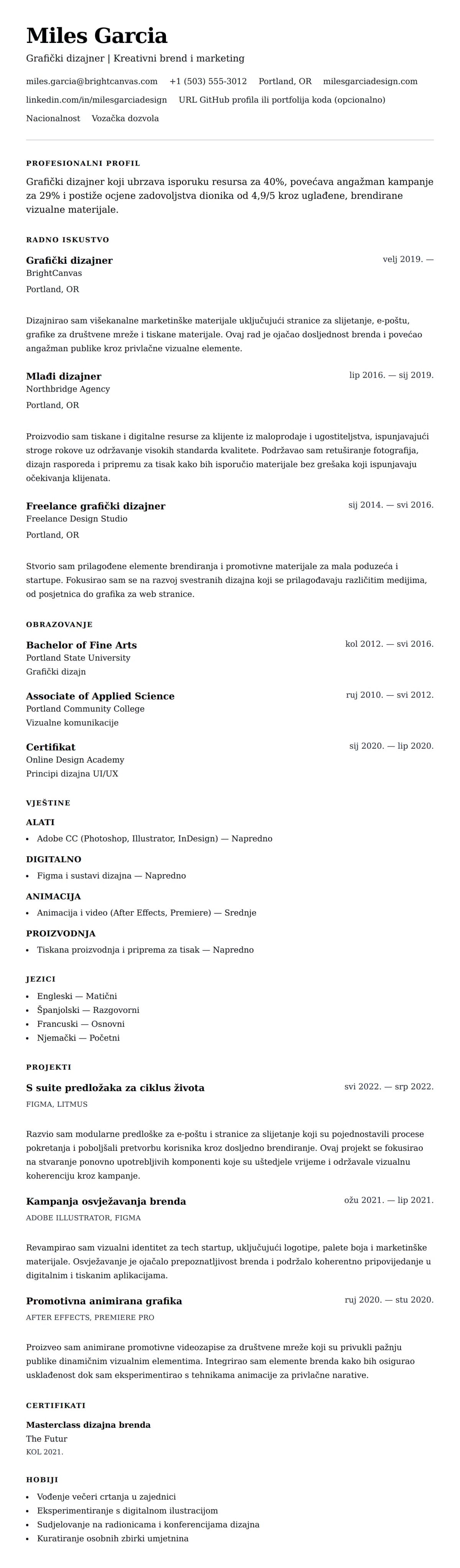 Pregled životopisa za Primjer životopisa grafičkog dizajnera