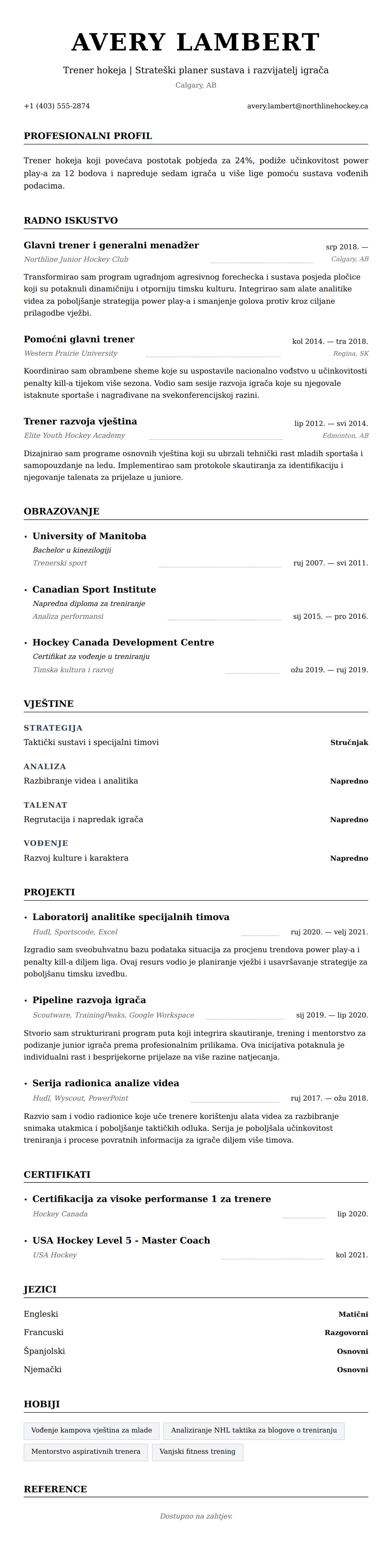 Pregled životopisa za Primjer CV-a za trenera hokeja