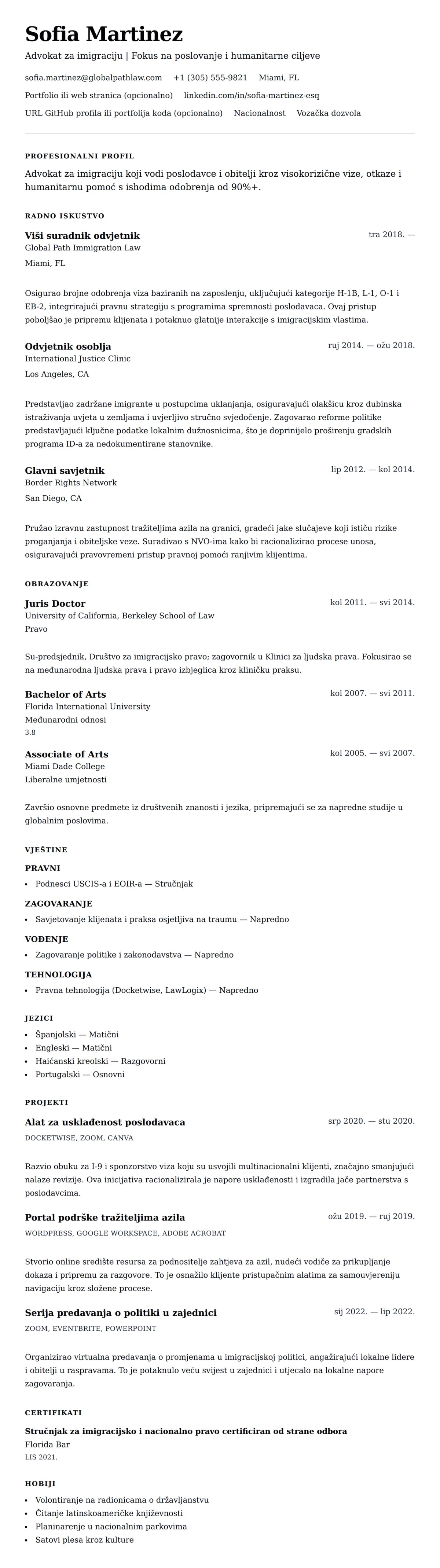 Pregled životopisa za Primjer životopisa za advokata za imigracijsko pravo