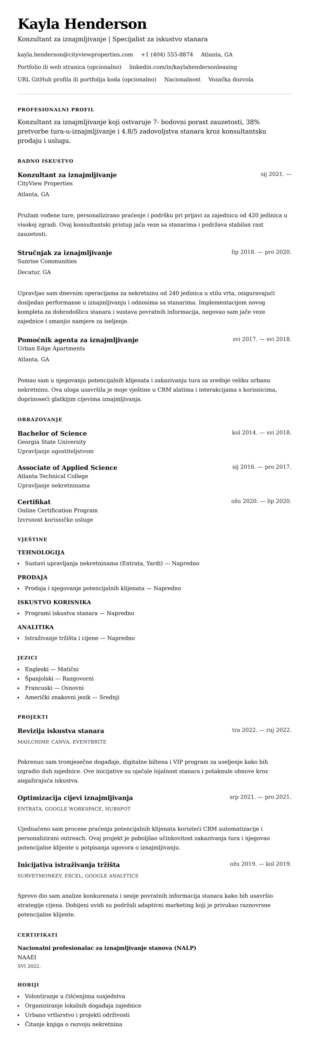 Pregled životopisa za Primjer životopisa za konzulanta za iznajmljivanje