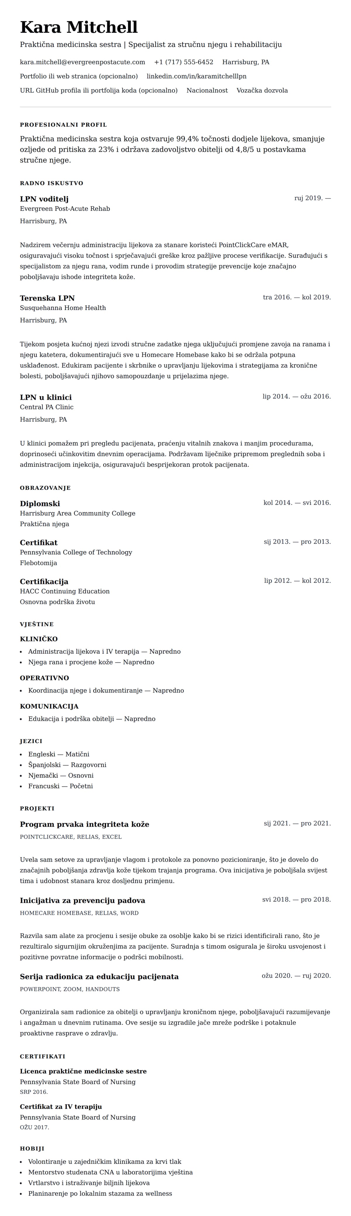 Pregled životopisa za Primjer životopisa za praktičnu medicinsku sestru (LPN)