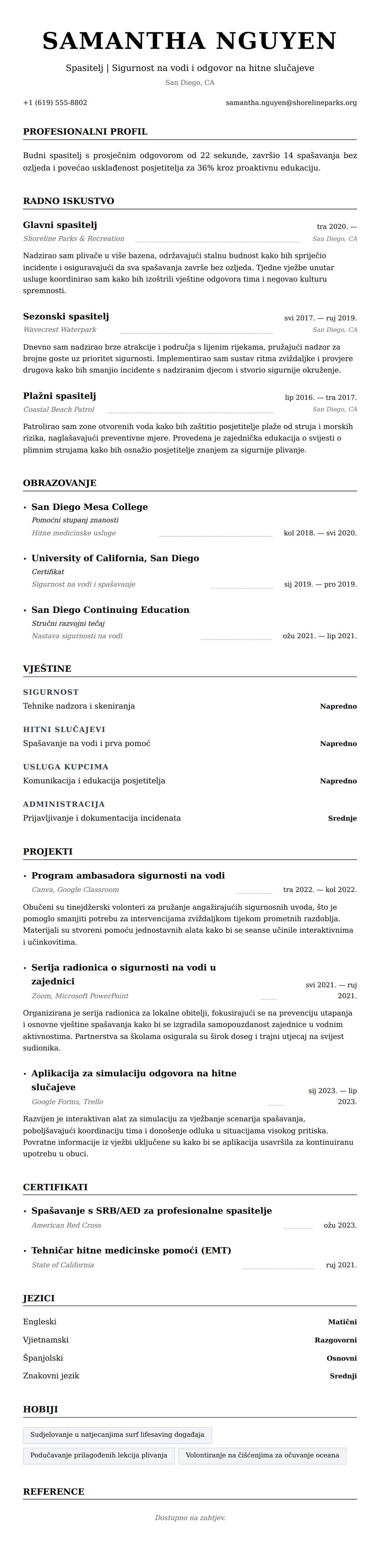 Pregled životopisa za Primjer životopisa spasitelja