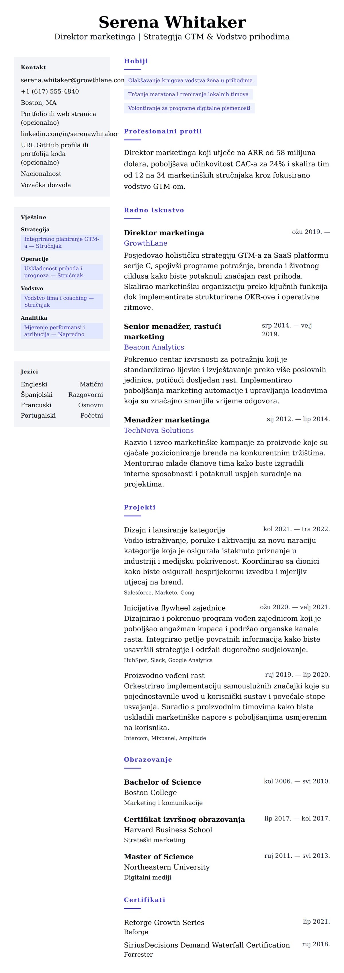 Pregled životopisa za Primjer životopisa za direktora marketinga