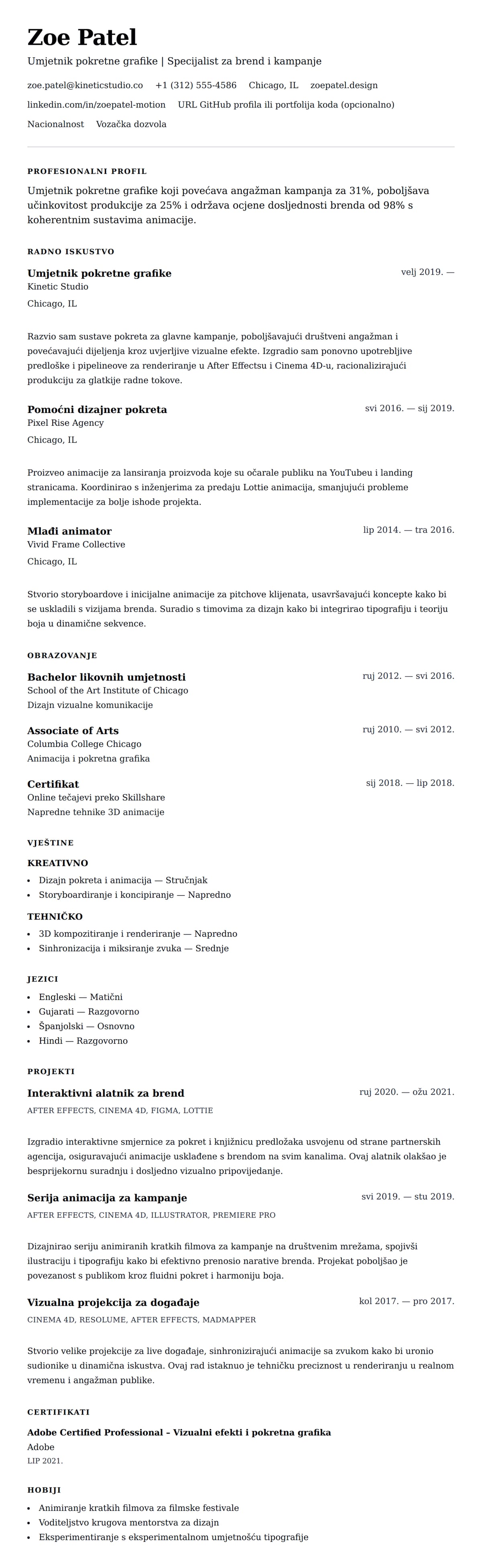 Pregled životopisa za Primjer životopisa umjetnika pokretne grafike