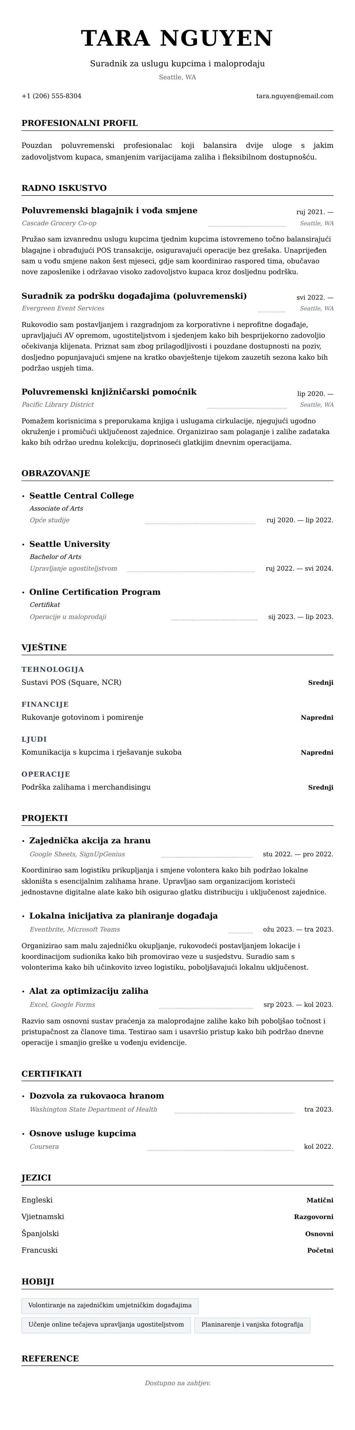 Pregled životopisa za Primjer životopisa za posao na pola radnog vremena