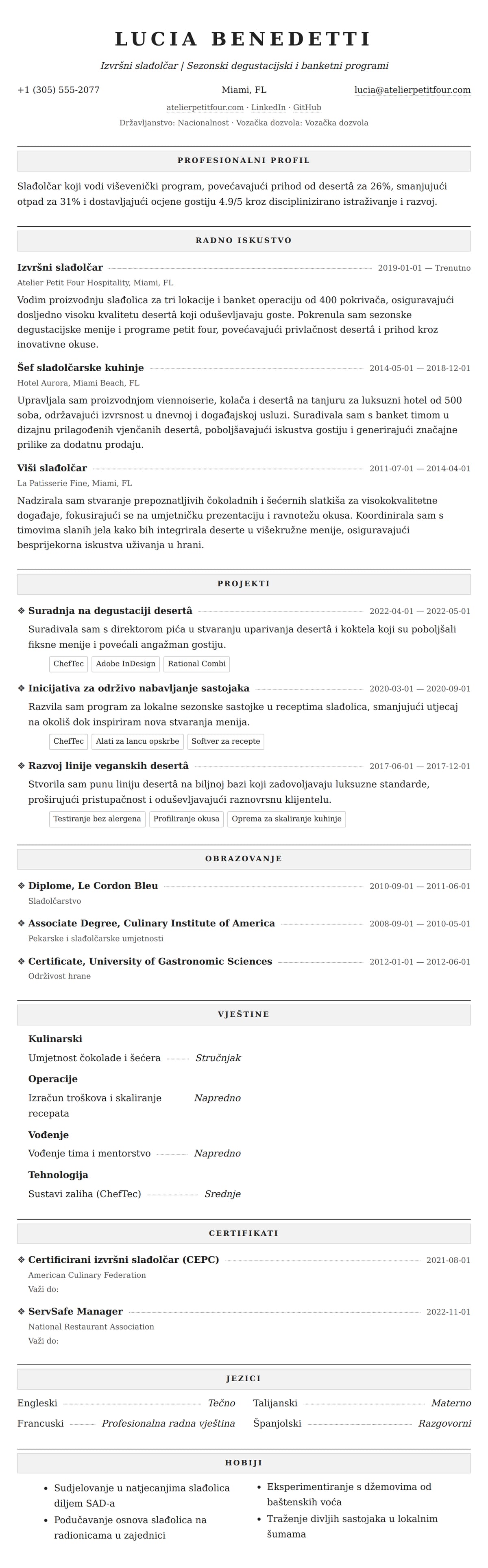 Pregled životopisa za Primjer životopisa za slađolčara