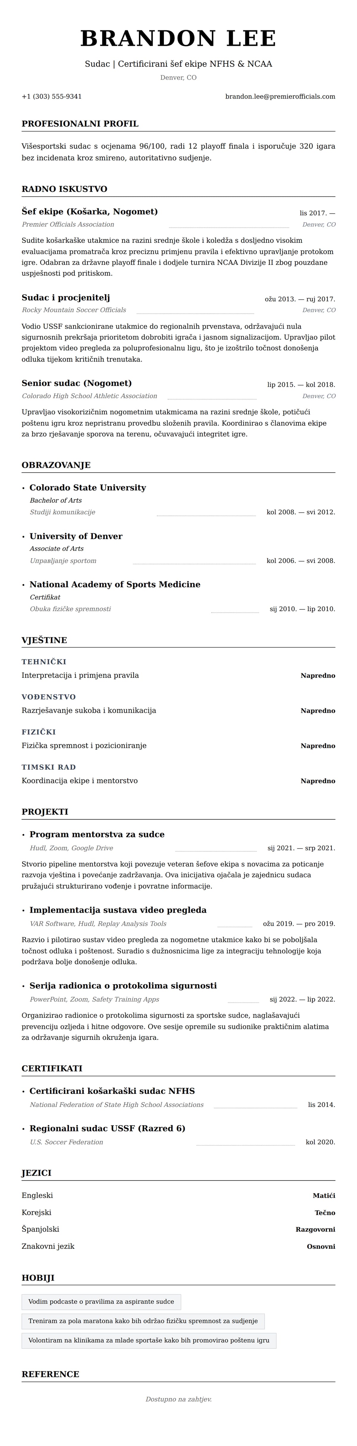 Pregled životopisa za Primjer životopisa sudca