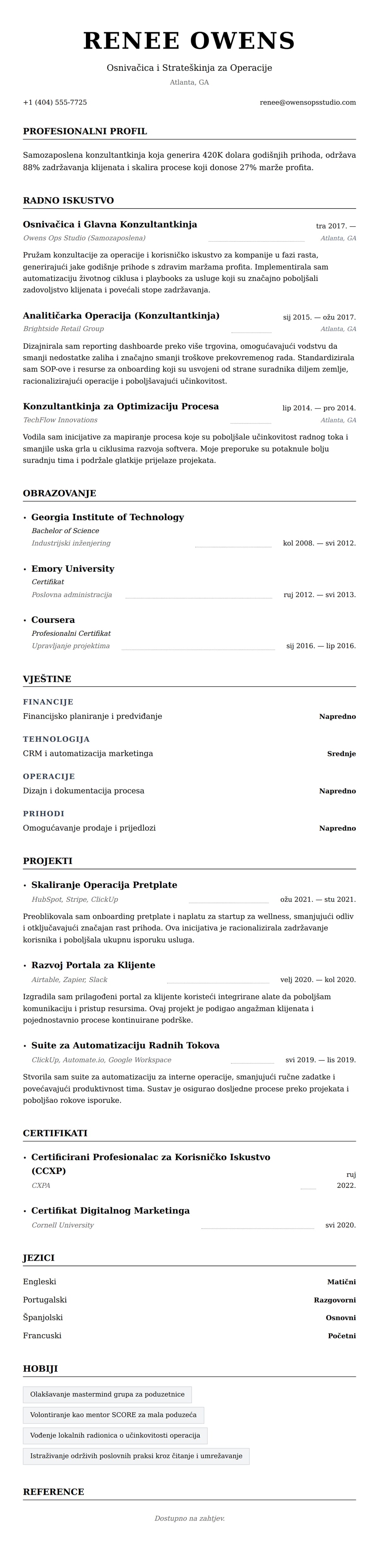 Pregled životopisa za Primjer Životopisa za Samozaposlenog Profesionalca