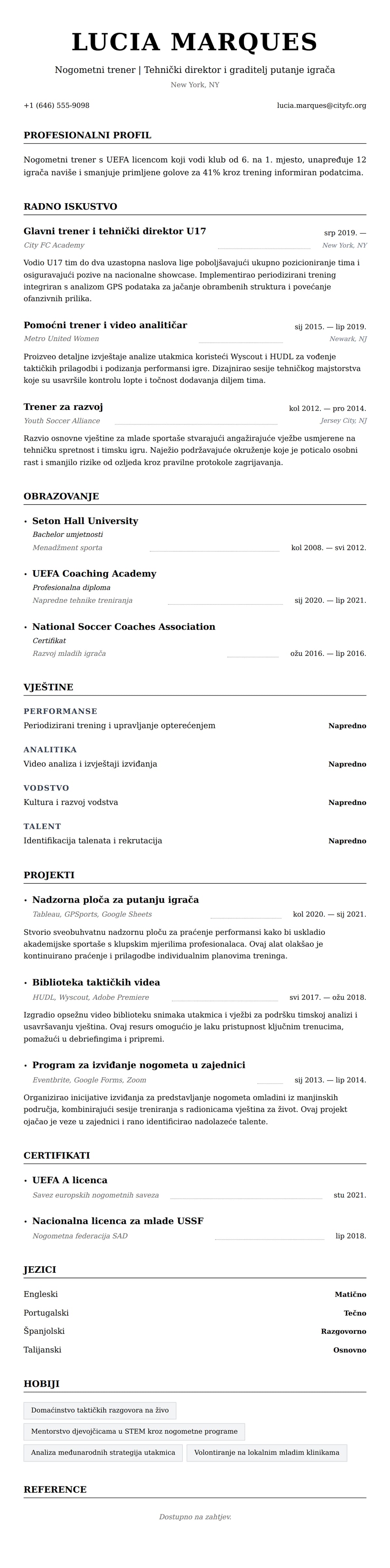 Pregled životopisa za Primjer životopisa nogometnog trenera