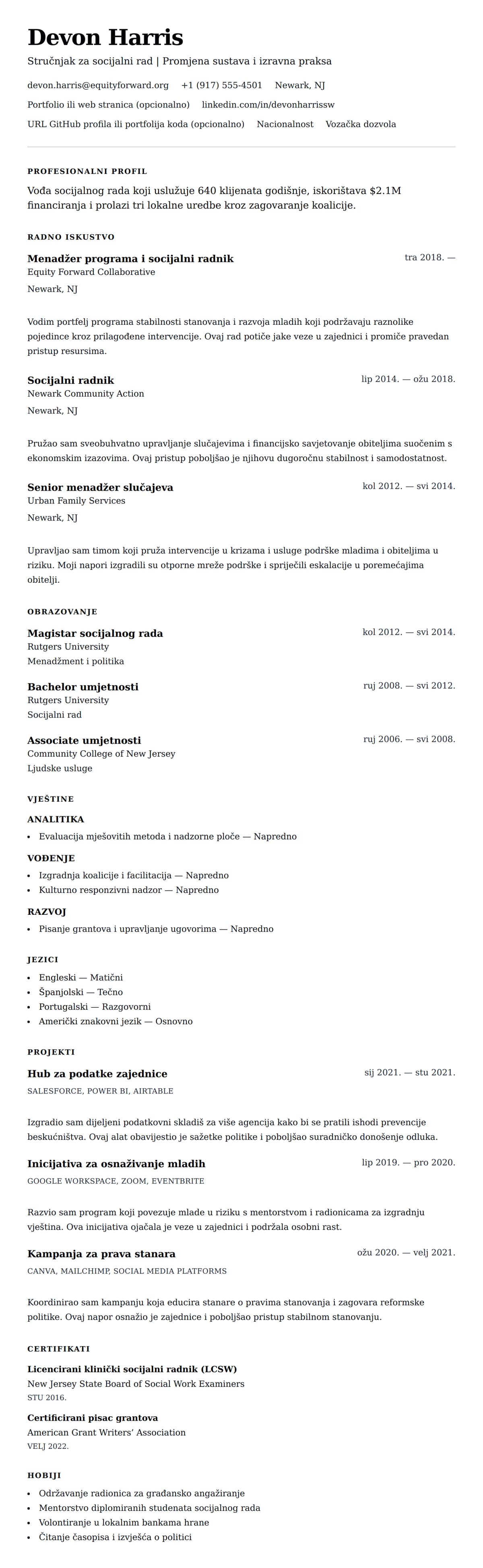 Pregled životopisa za Primjer životopisa stručnjaka za socijalni rad