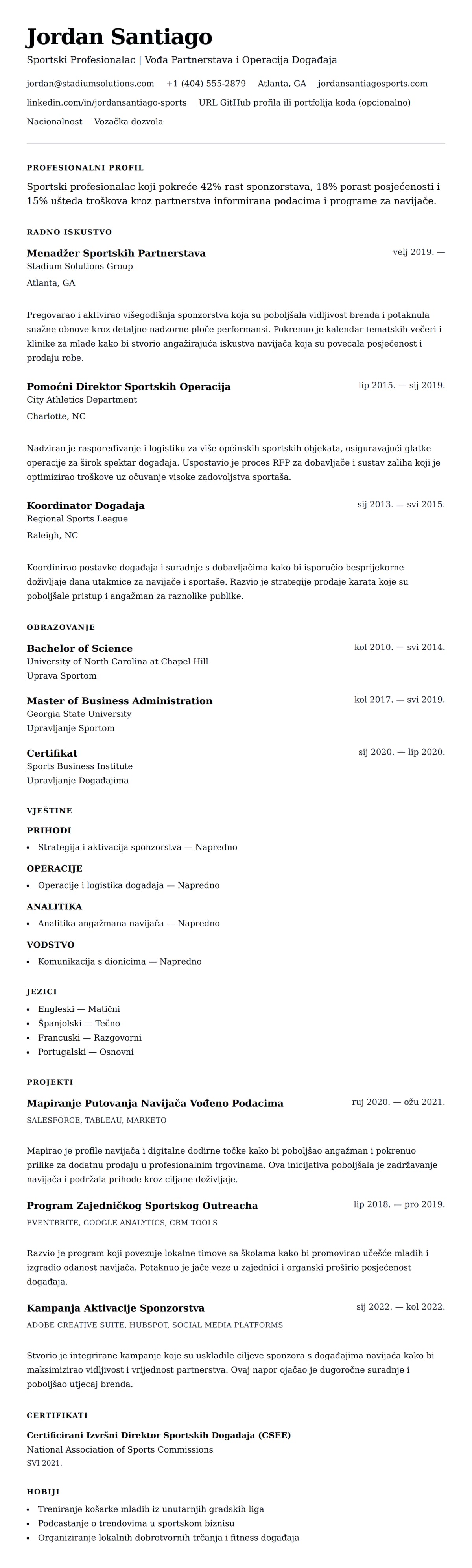 Pregled životopisa za Primjer Životopisa Sportskog Profesionalca