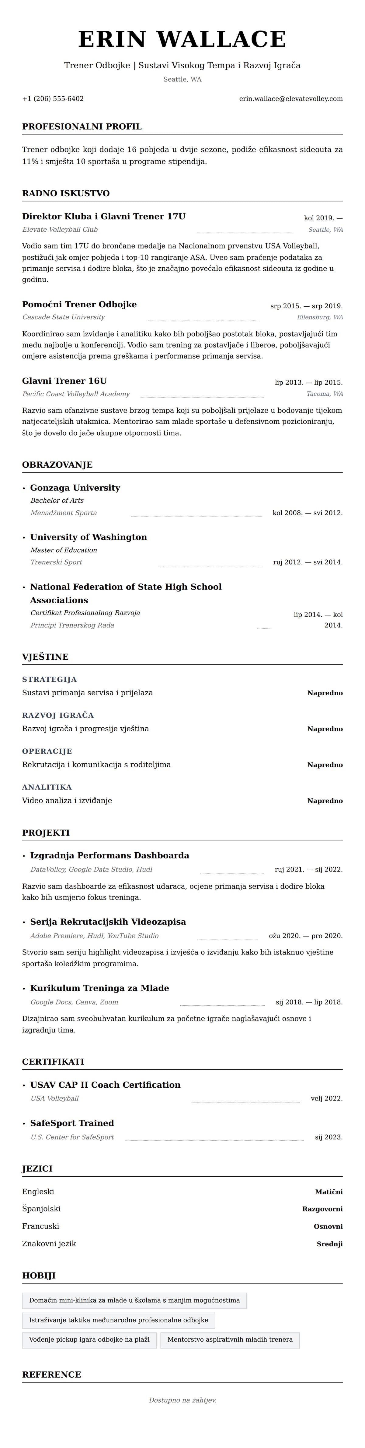 Pregled životopisa za Primjer Resumea Trenera Odbojke