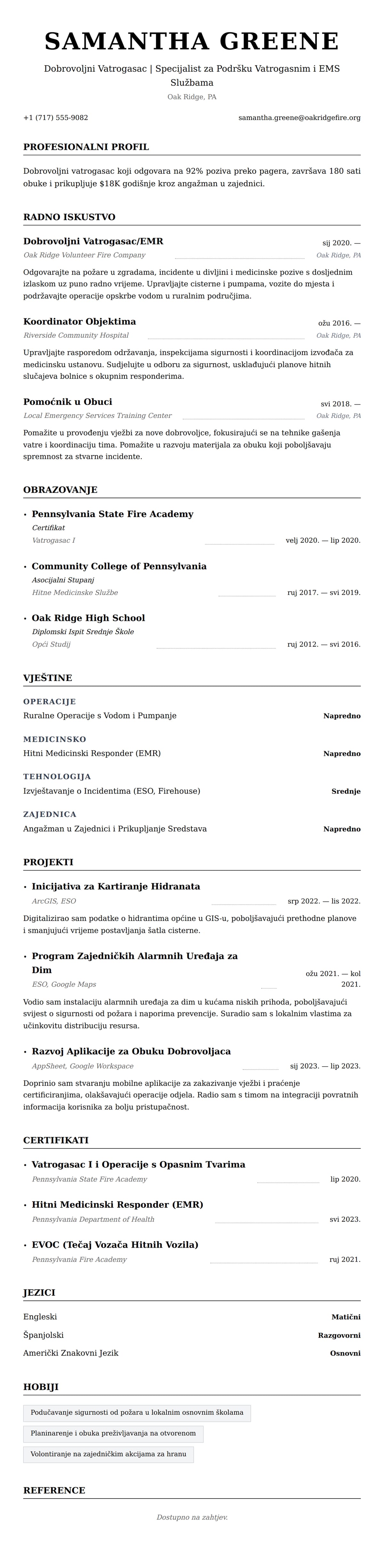 Pregled životopisa za Primjer Životopisa Dobrovoljnog Vatrogasca