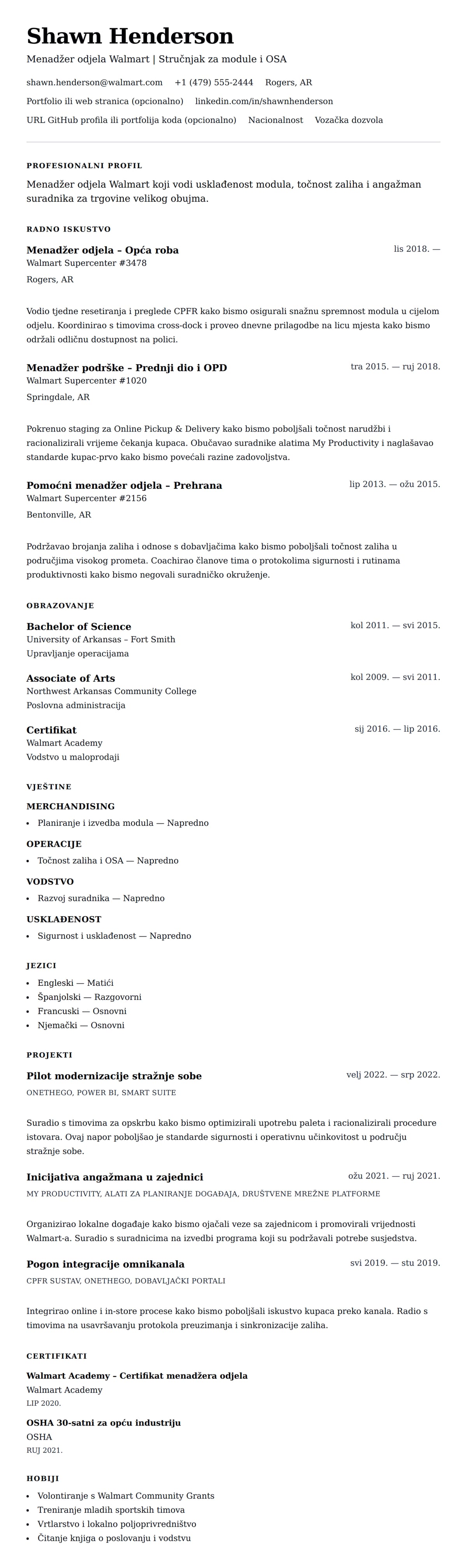 Pregled životopisa za Primjer životopisa za menadžera odjela Walmart