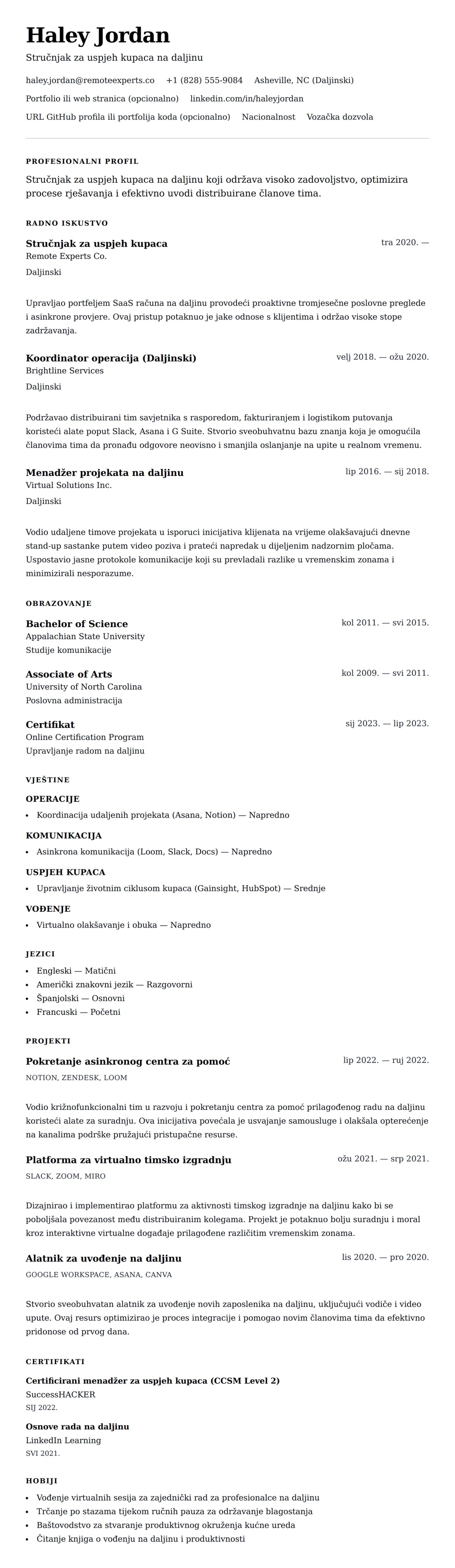 Pregled životopisa za Primjer rezumeja za profesionalca za rad od kuće