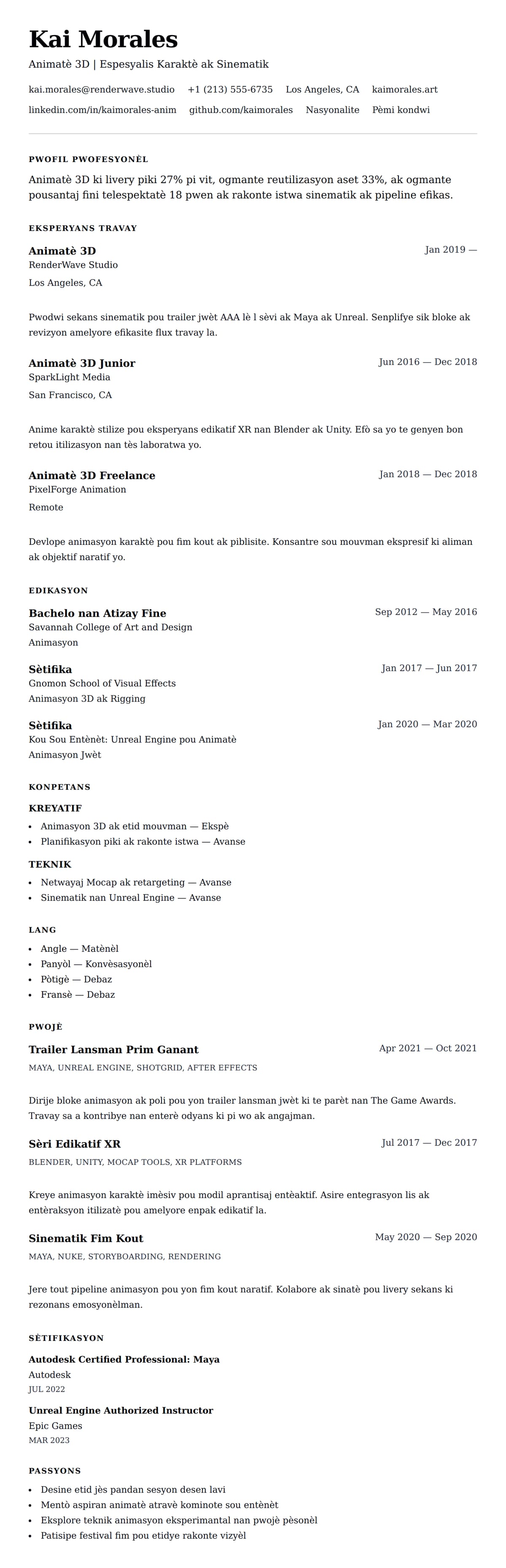 Premye gade rezime pou Egzanp Rezime pou Animatè 3D