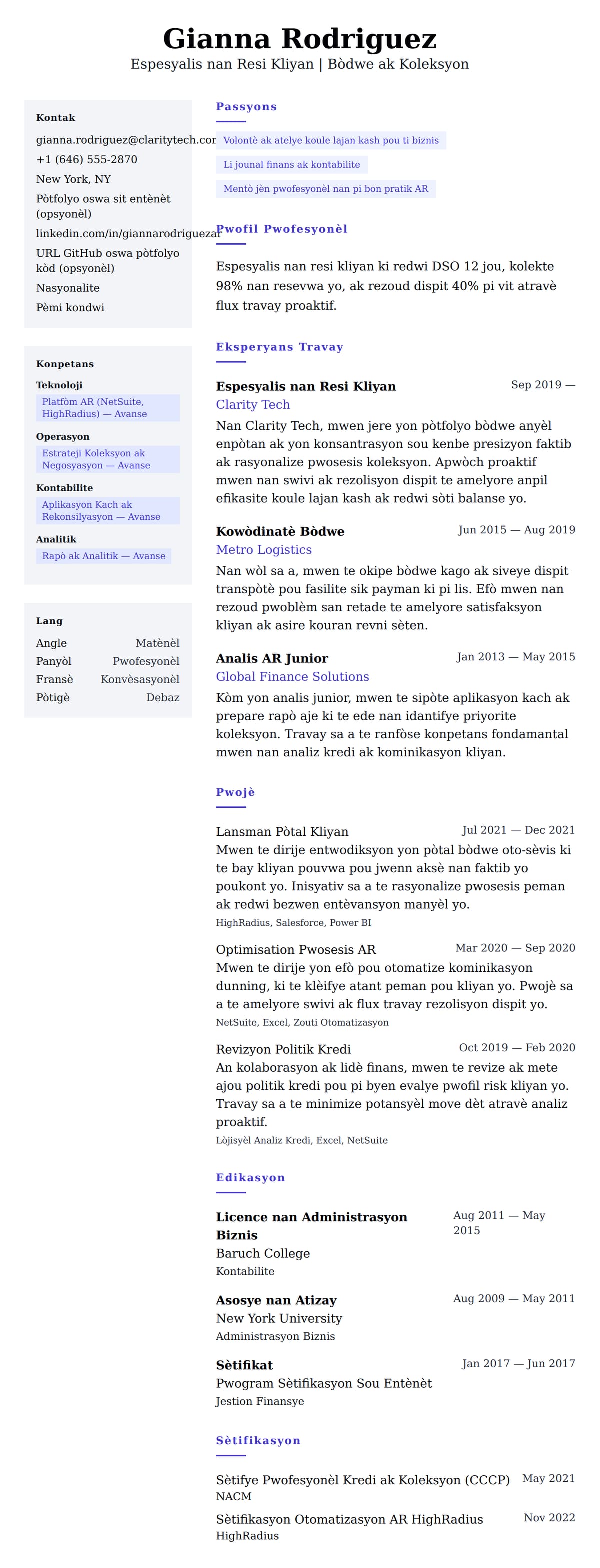 Premye gade rezime pou Egzanp Rezime pou Espesyalis nan Resi Kliyan