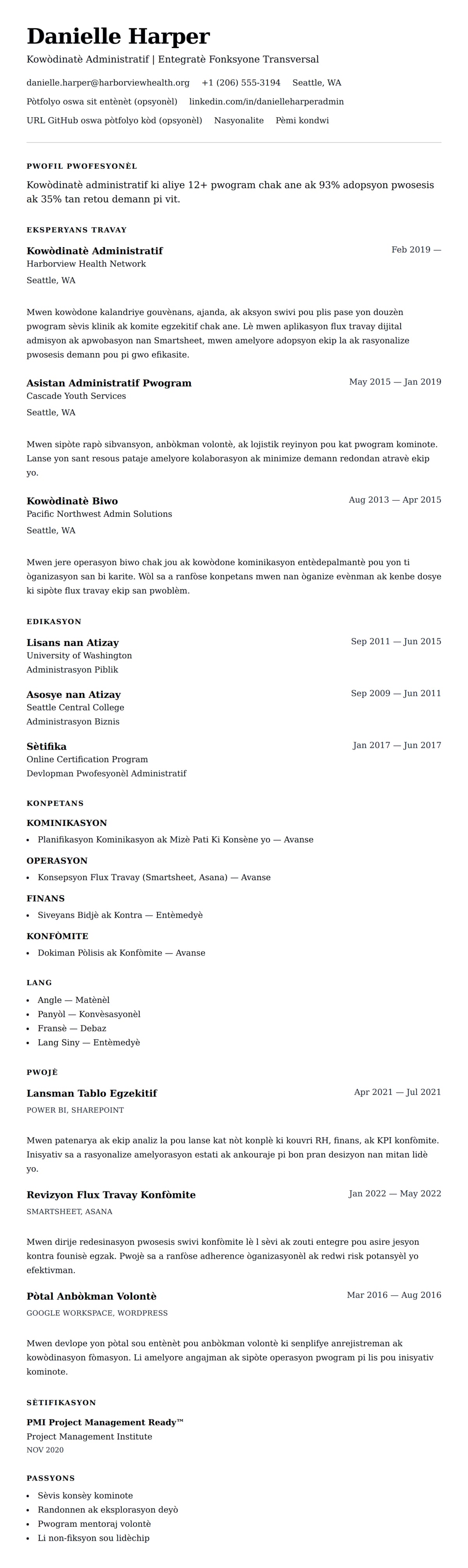 Premye gade rezime pou Egzanp Rezime Kowòdinatè Administratif