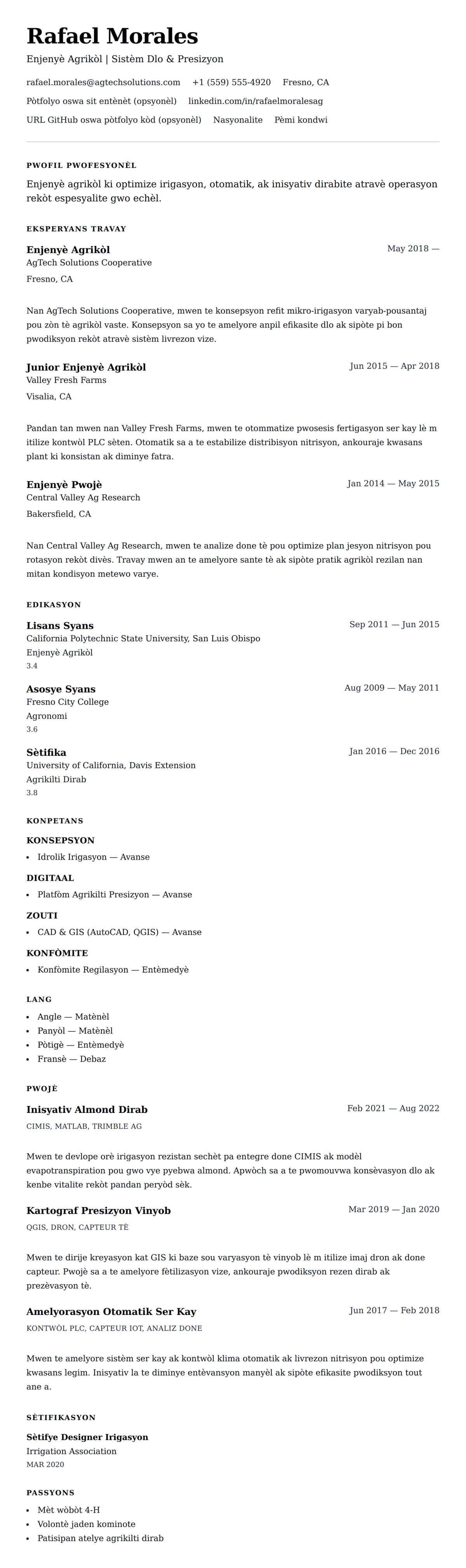 Premye gade rezime pou Egzanp Rezime Enjenyè Agrikòl