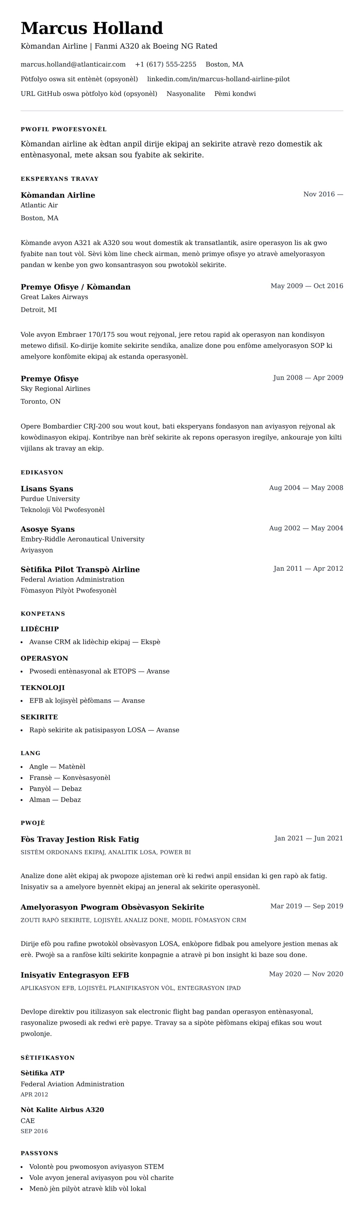 Premye gade rezime pou Egzanp Rezime pou Pilyòt Konpagnie Aeryen