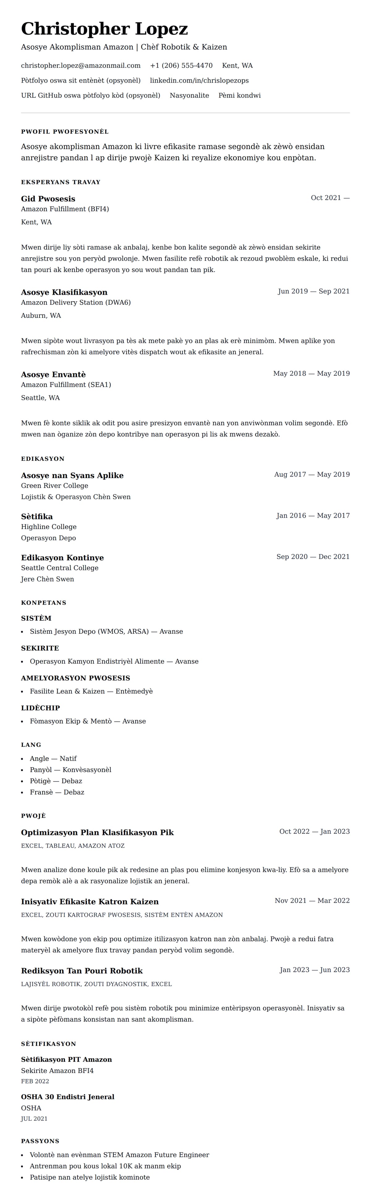 Premye gade rezime pou Egzanp Rezime Asosye Amazon