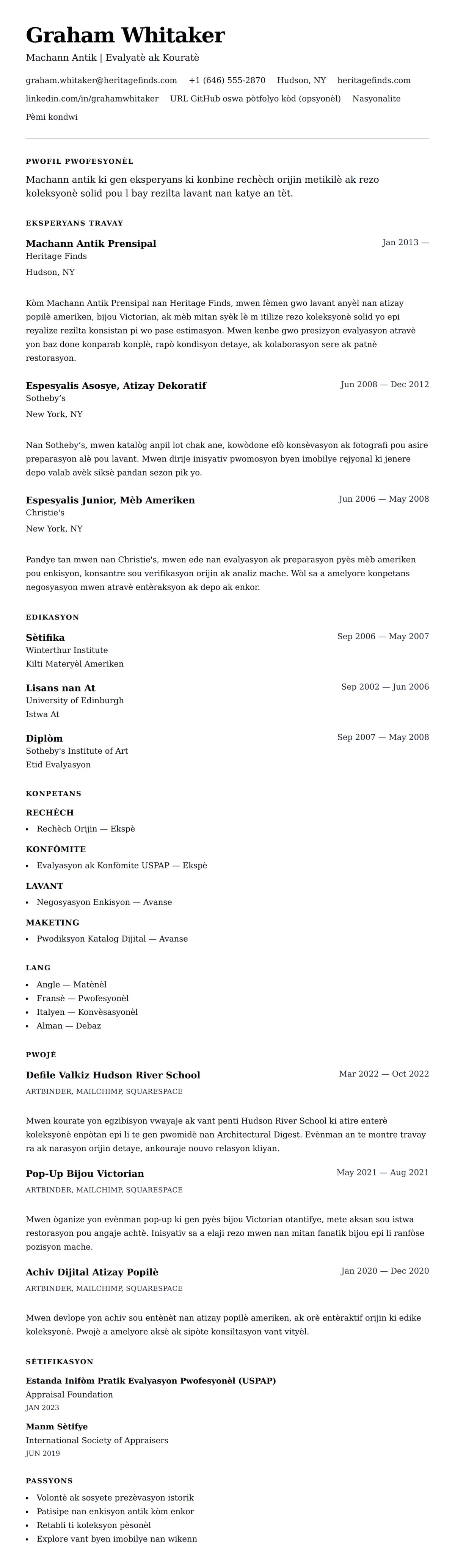 Premye gade rezime pou Egzanp Rezime Machann Antik