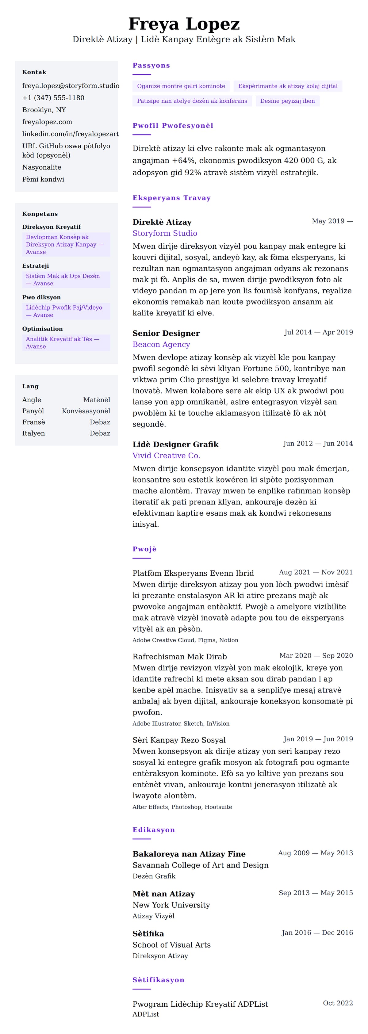 Premye gade rezime pou Egzanp Rezime Direktè Atizay