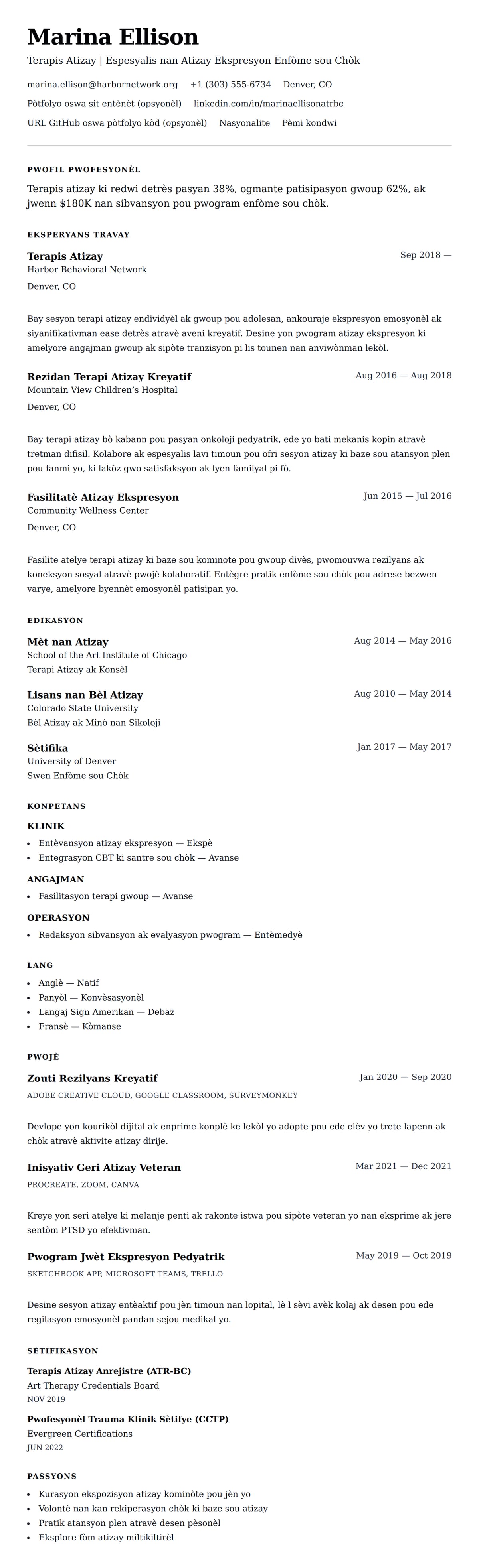 Egzanp Rezime pou Terapis Atizay