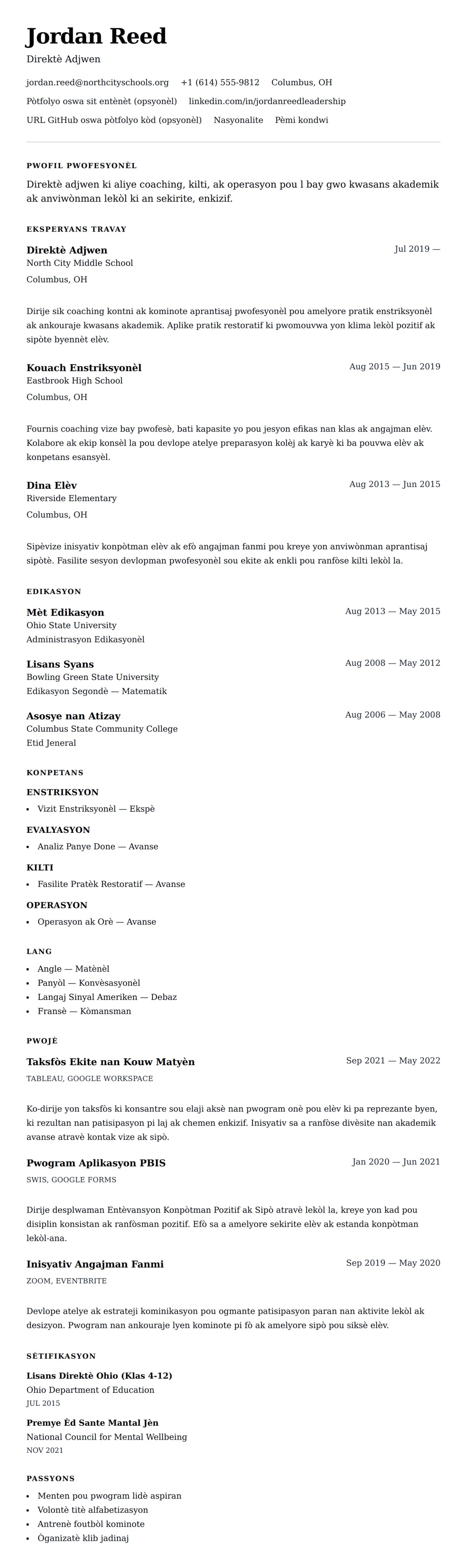 Premye gade rezime pou Egzanp Rezime Direktè Adjwen