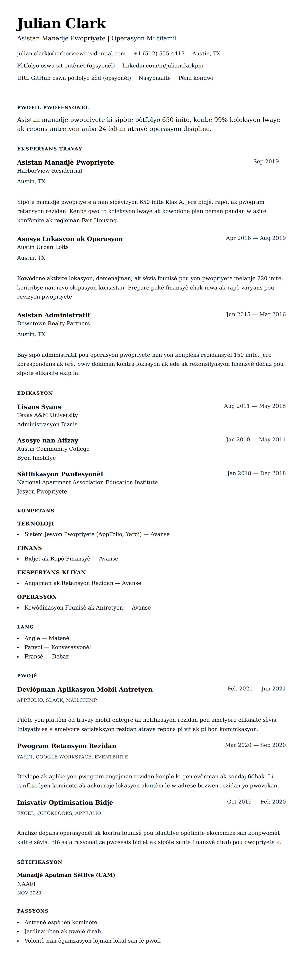 Premye gade rezime pou Egzanp Rezime Asistan Manadjè Pwopriyete