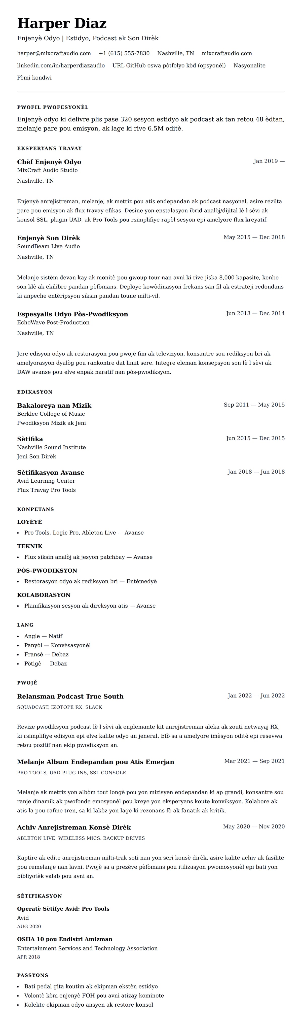 Premye gade rezime pou Egzanp Rezime Enjenyè Odyo