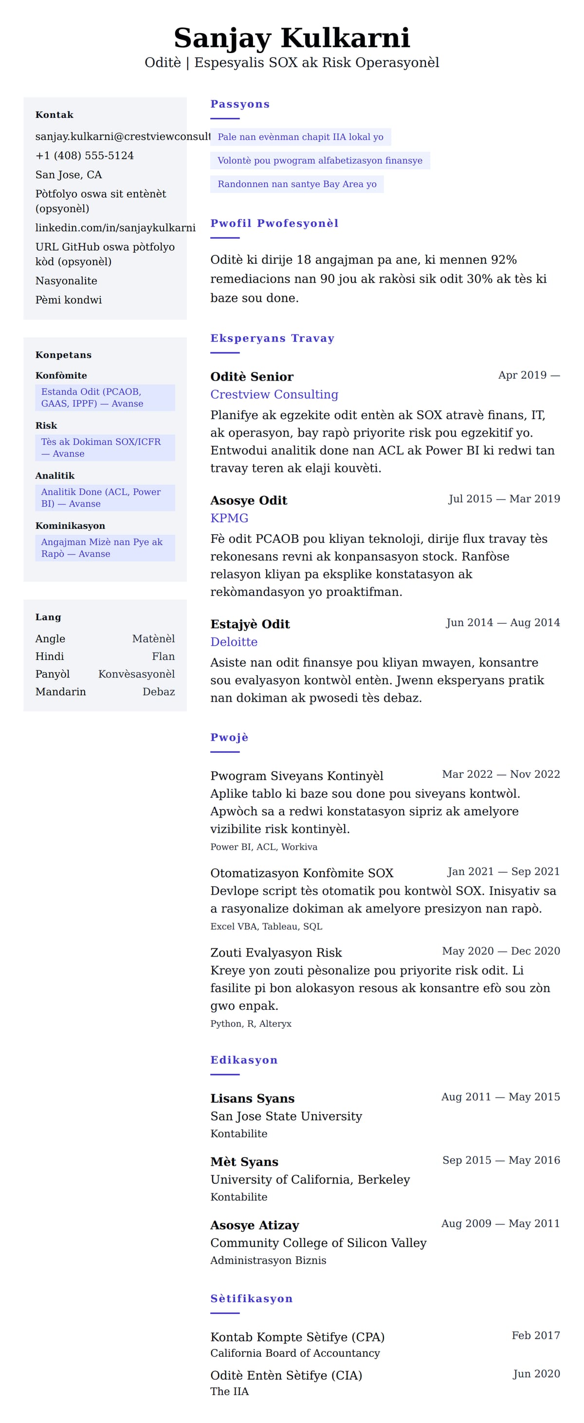 Premye gade rezime pou Egzanp Rezime Oditè