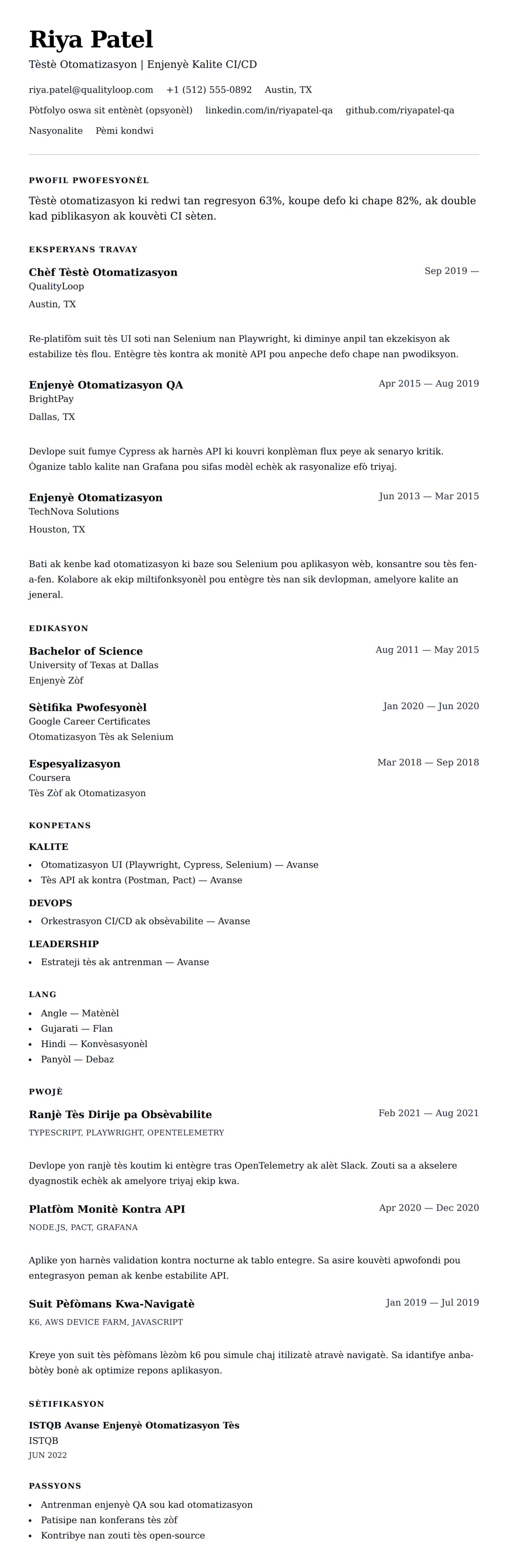 Premye gade rezime pou Egzanp Rezime pou Tèstè Otomatizasyon