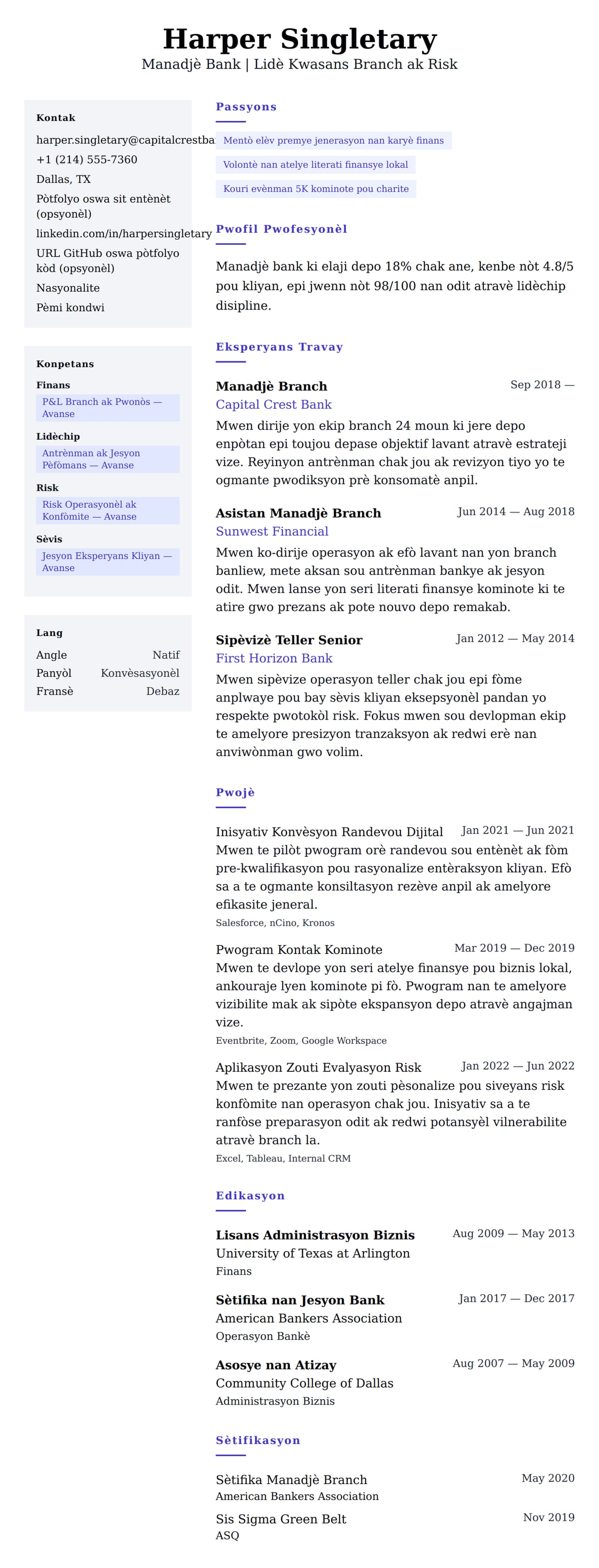 Egzanp Rezime Manadjè Bank