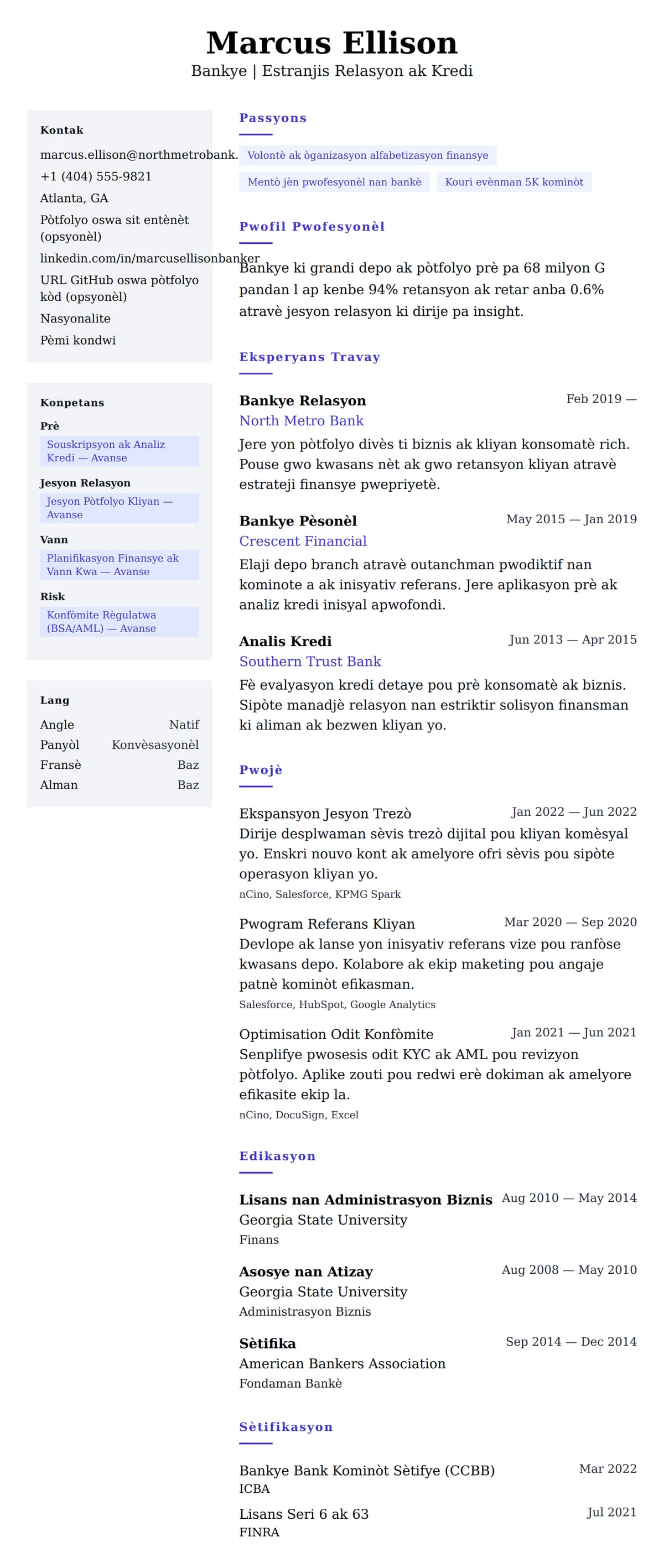 Premye gade rezime pou Egzanp Rezime Bankye