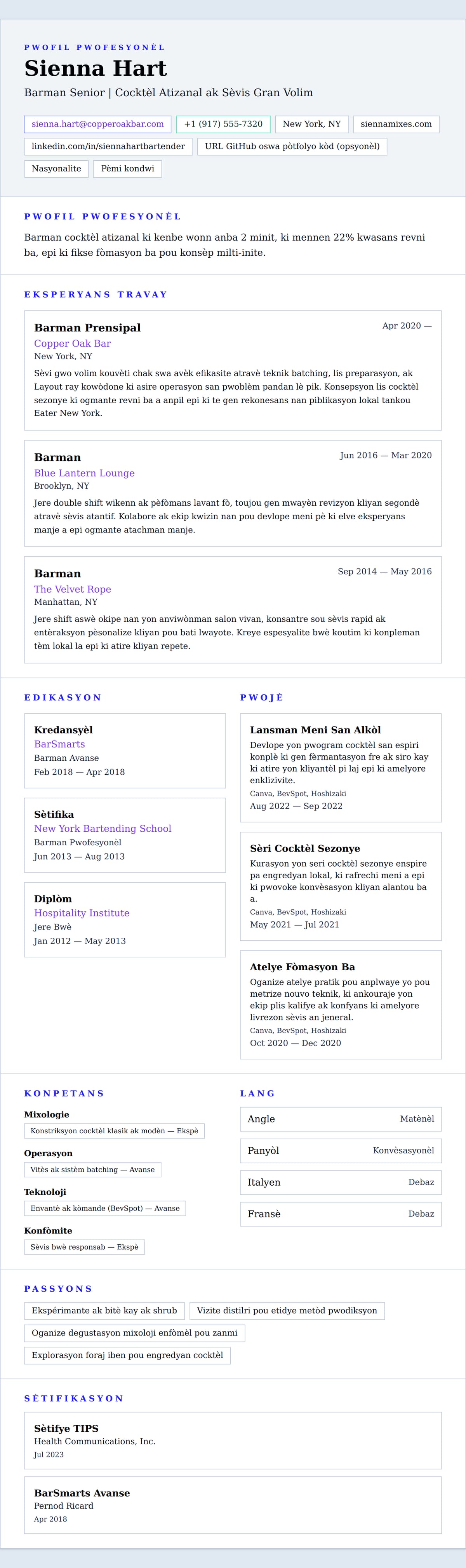 Premye gade rezime pou Egzanp Rezime Barman