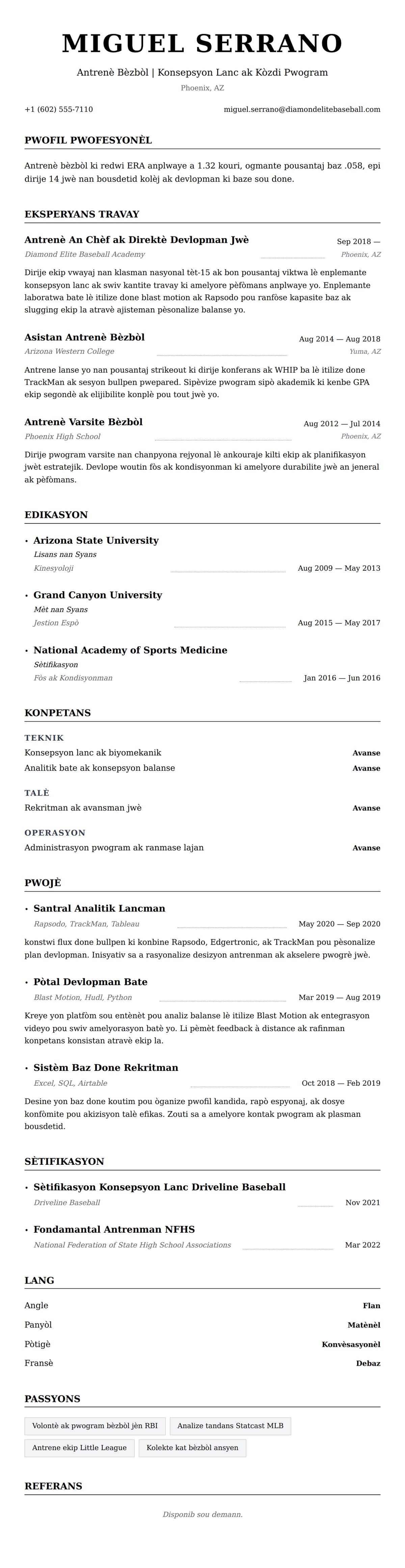 Premye gade rezime pou Egzanp Rezime Antrenè Bèzbòl