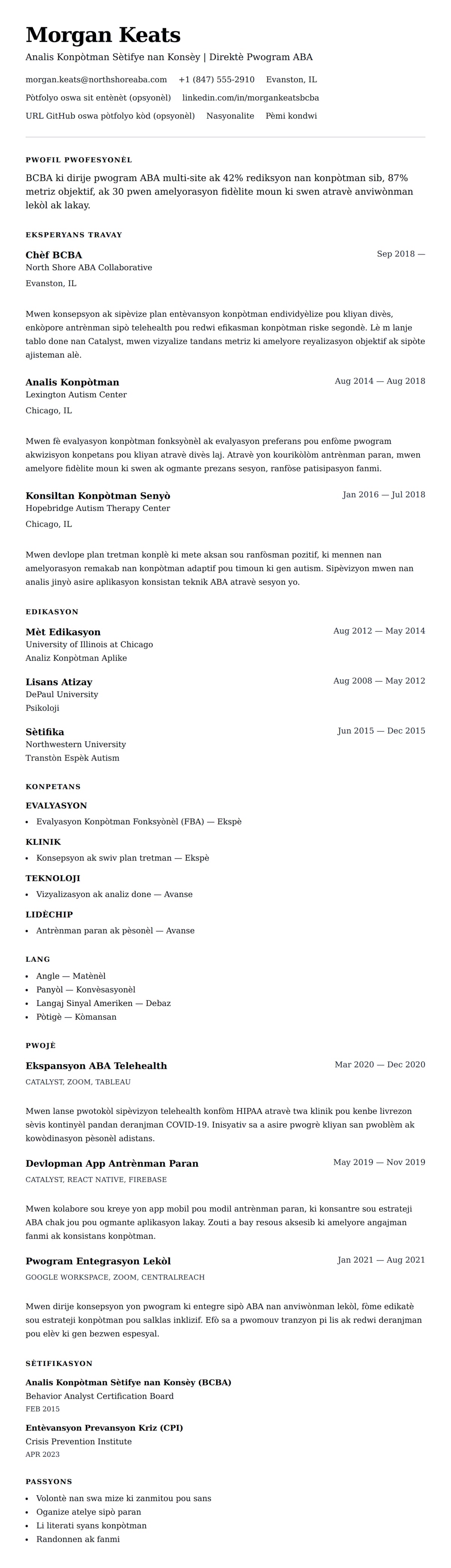 Premye gade rezime pou Egzanp Rezime pou Analis Konpòtman Sètifye nan Konsèy (BCBA)