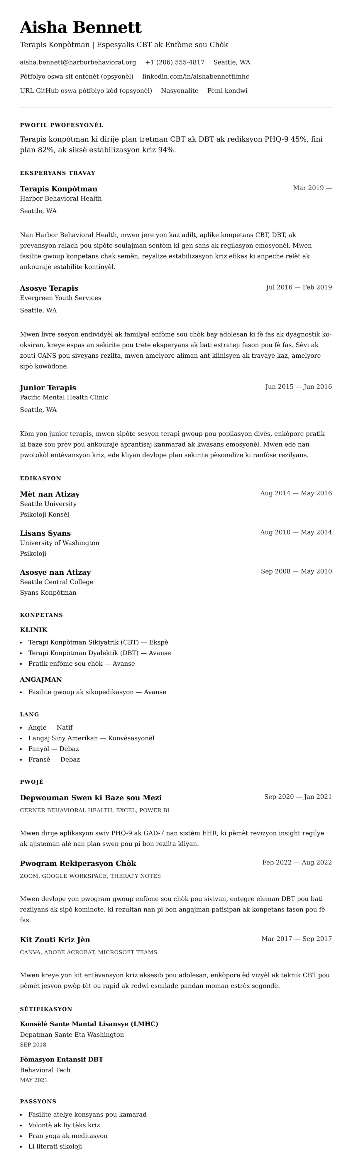 Premye gade rezime pou Egzanp Rezime pou Terapis Konpòtman