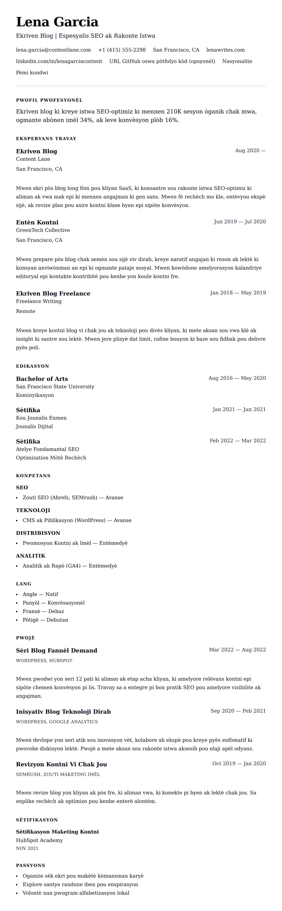 Premye gade rezime pou Egzanp Rezime pou Ekriven Blog