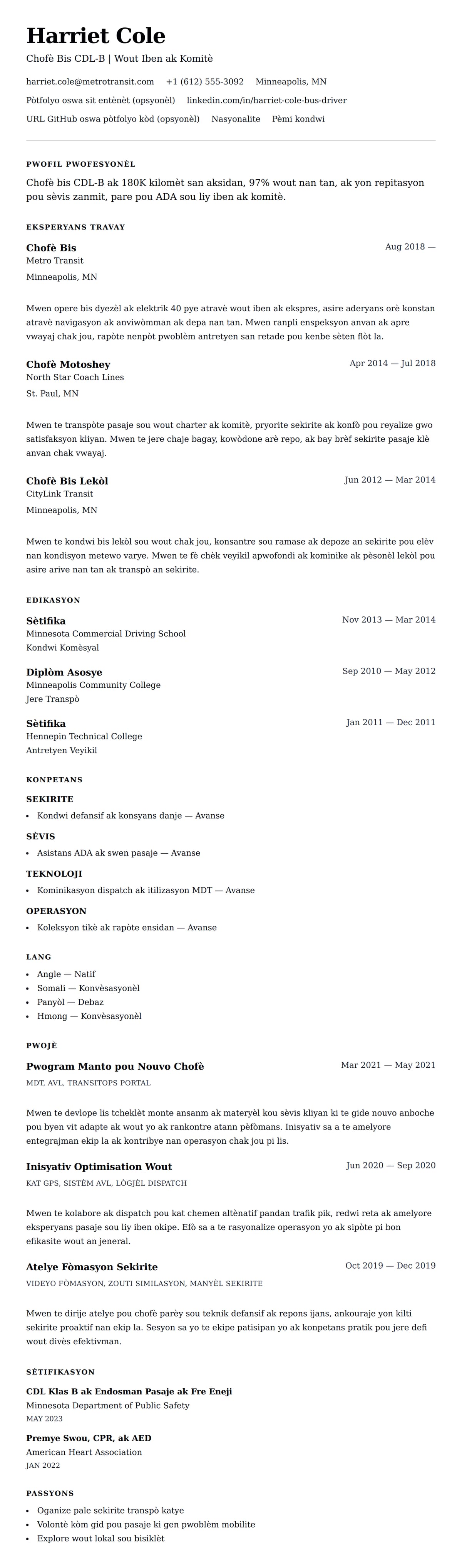 Premye gade rezime pou Egzanp Rezime pou Chofè Bis